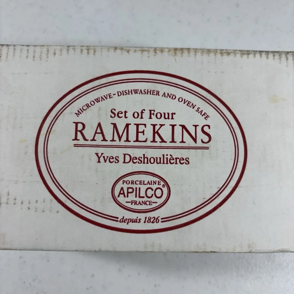 Apilco France Ramekins Soufflé Custard Cups Ribbed Red Porcelain Set of 4 Boxed